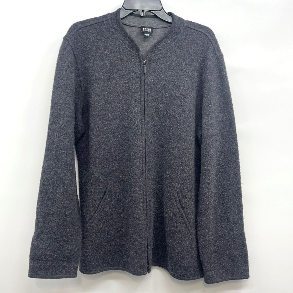 Eileen Fisher Womens Lambswool Double Zipper Cardigan Sweater Jacket